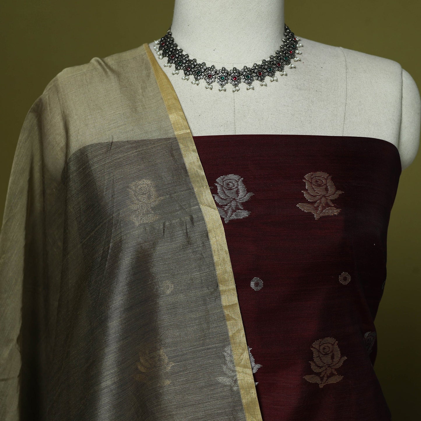 Handloom zari buti chanderi silk 2pc unstitched dress