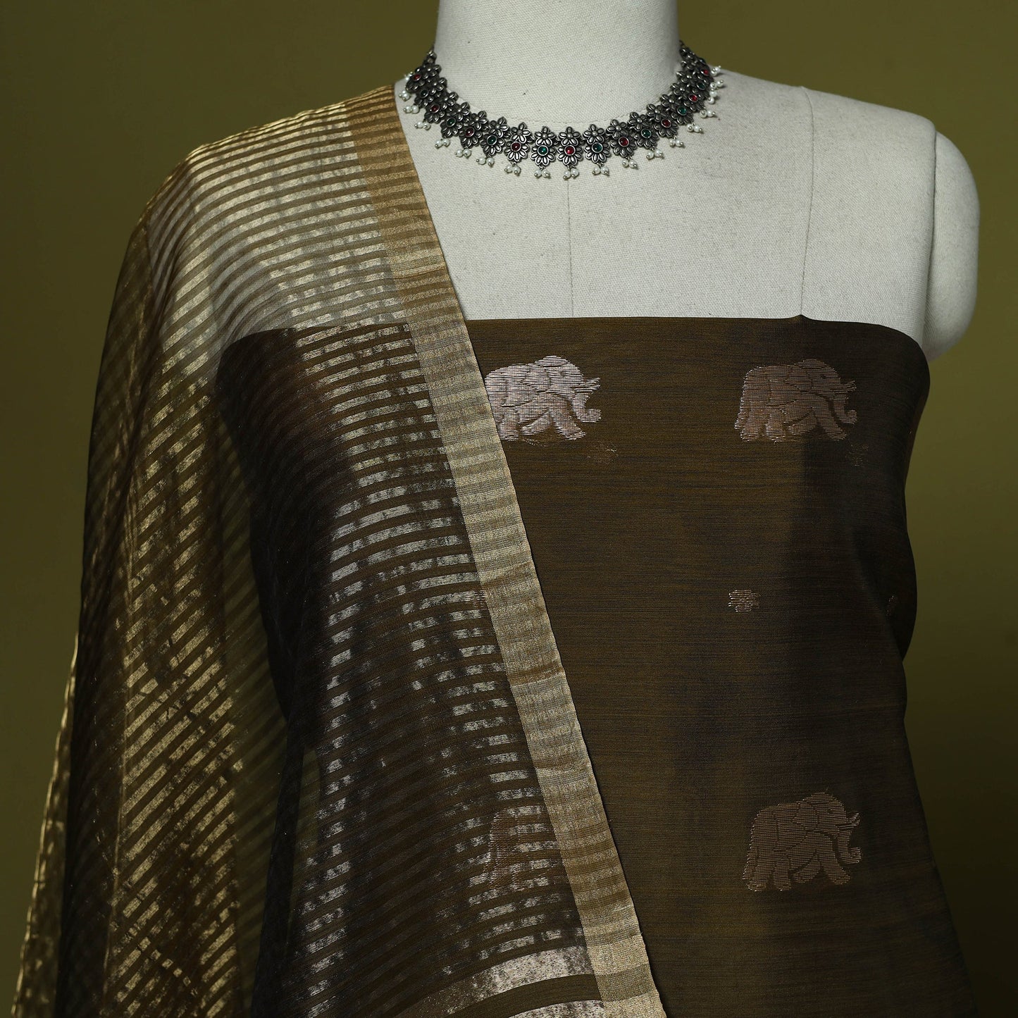 Handloom zari buti chanderi silk 2pc unstitched dress