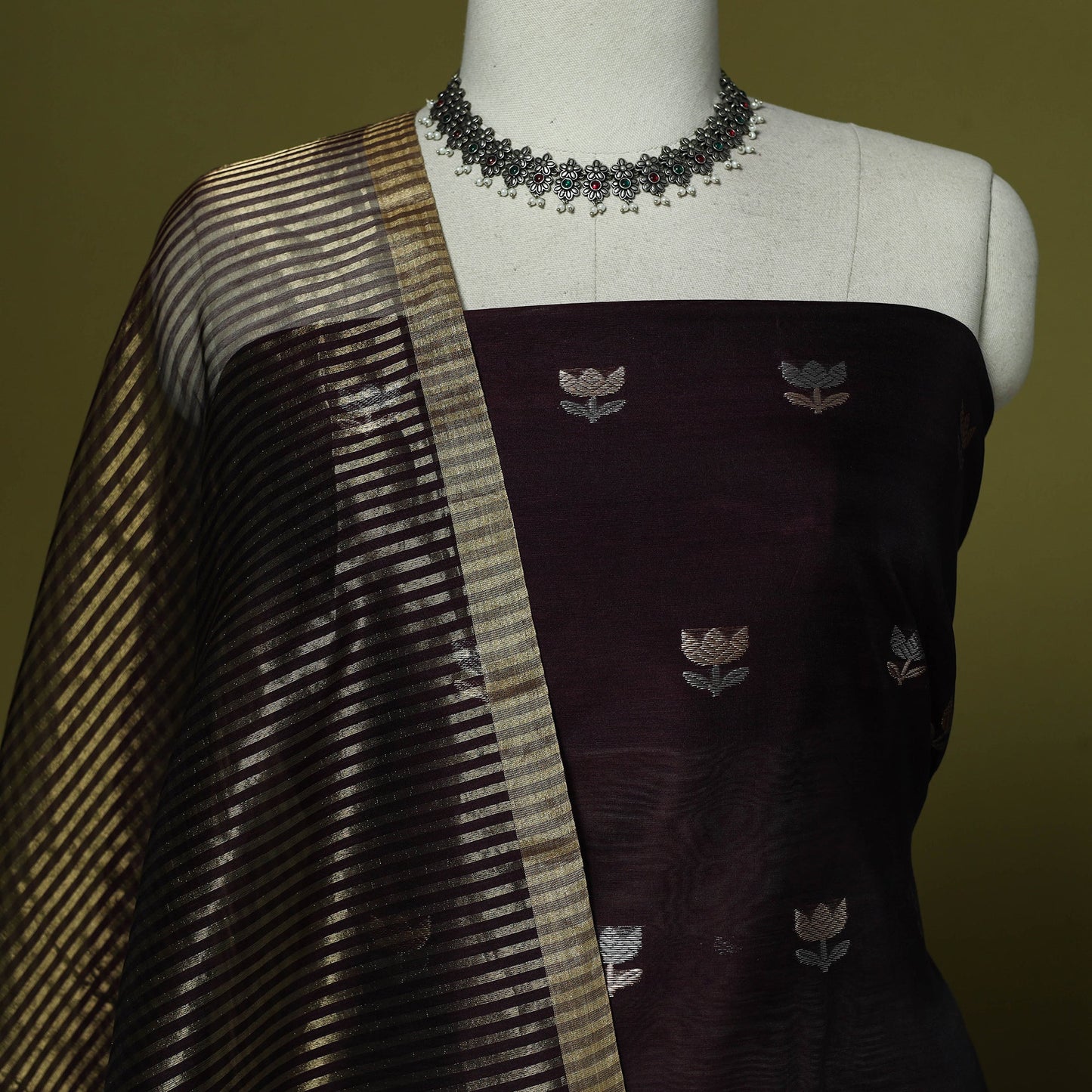 Handloom zari buti chanderi silk 2pc unstitched dress