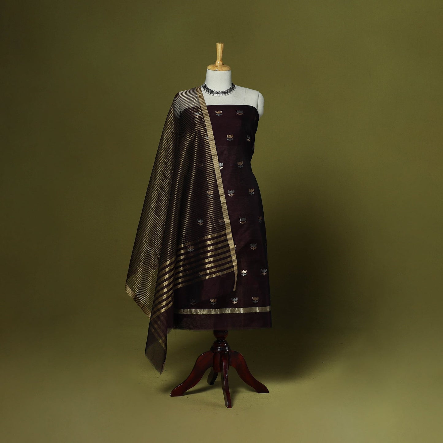 Handloom zari buti chanderi silk 2pc unstitched dress