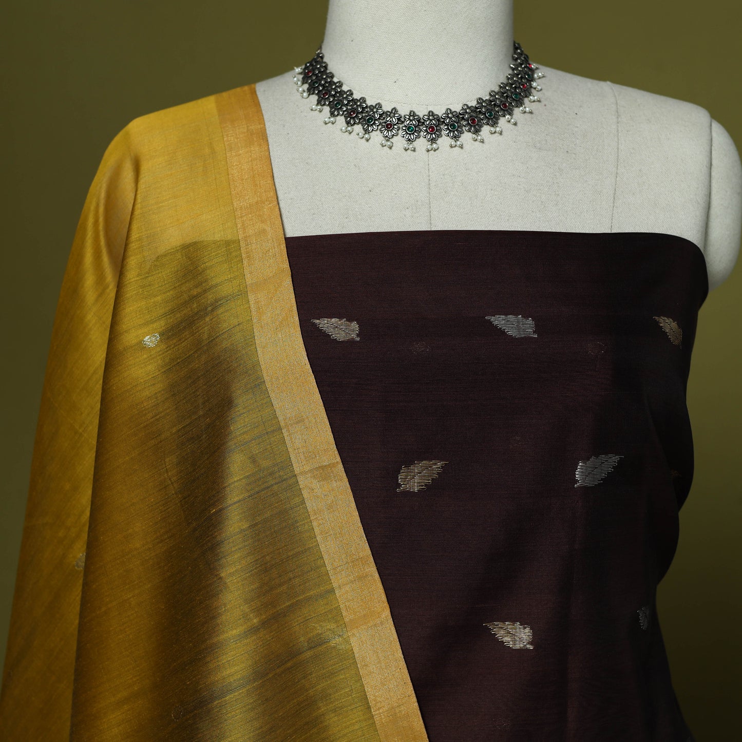 Handloom zari buti chanderi silk 2pc unstitched dress