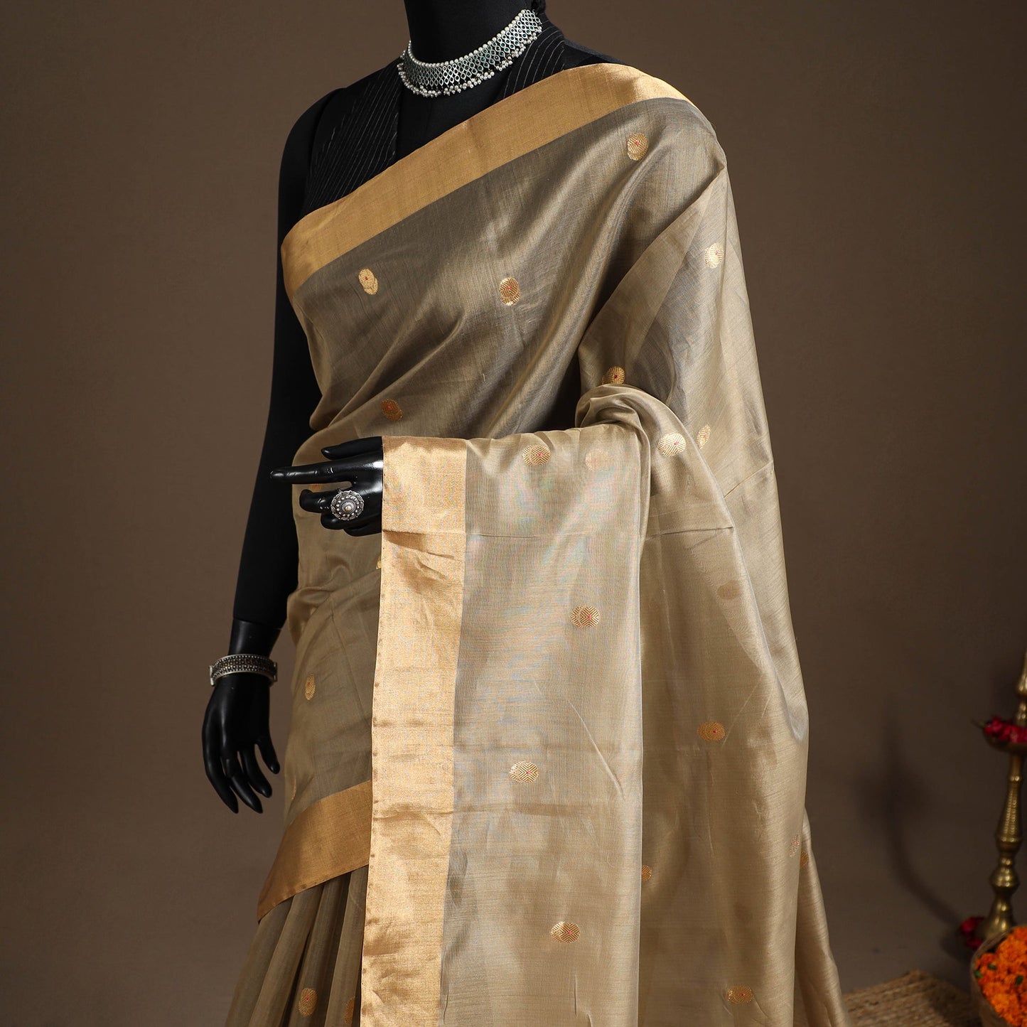 Brown - handloom zari work chanderi silk saree 22