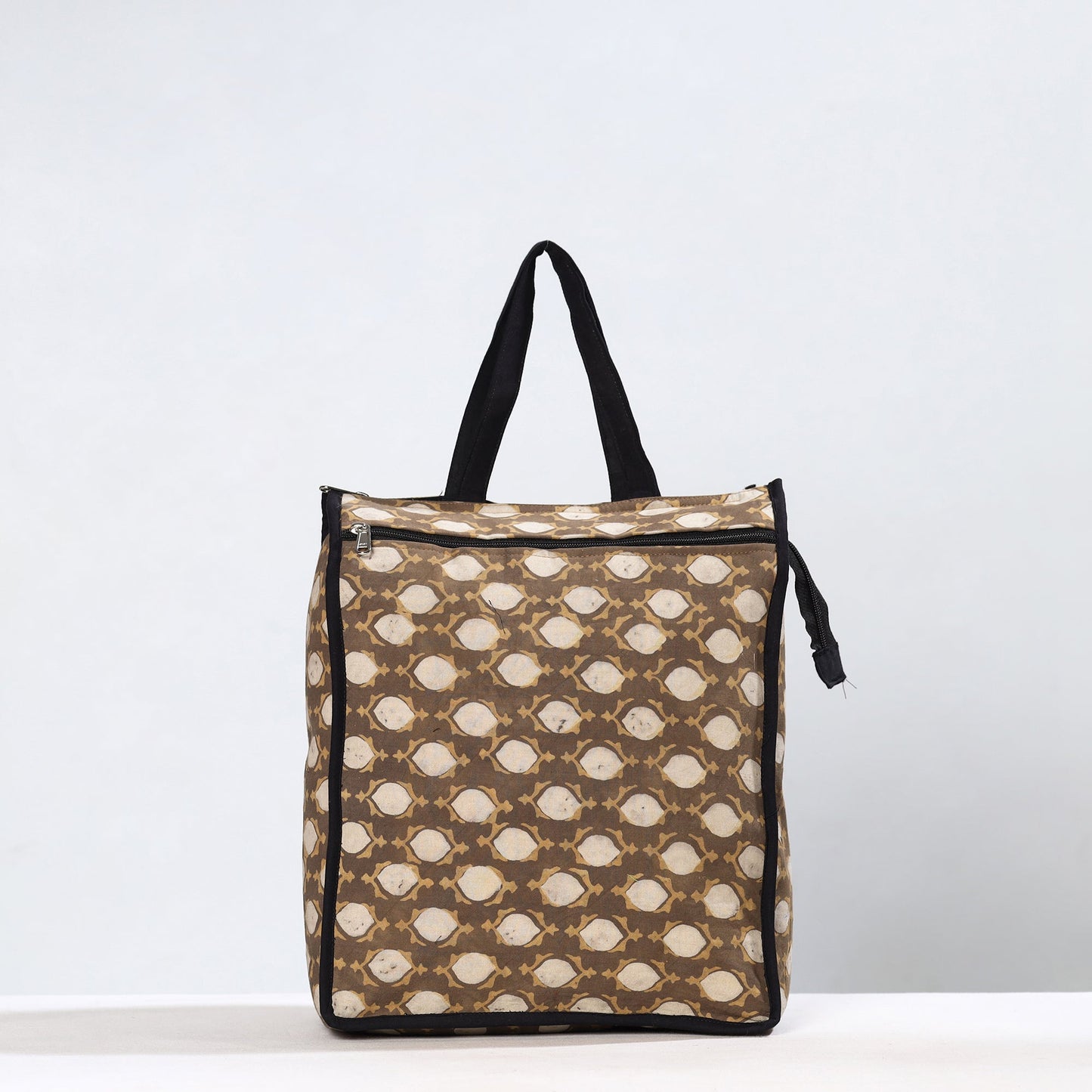 Brown Handmade Akola Block Printed Cotton Shopping Bag 04