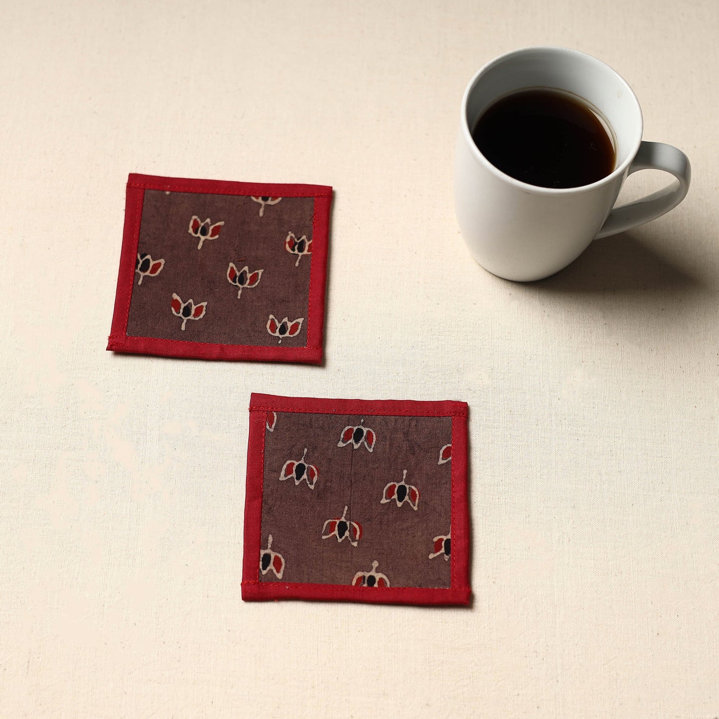 Brown Handmade Cotton Coasters (Set of 2)