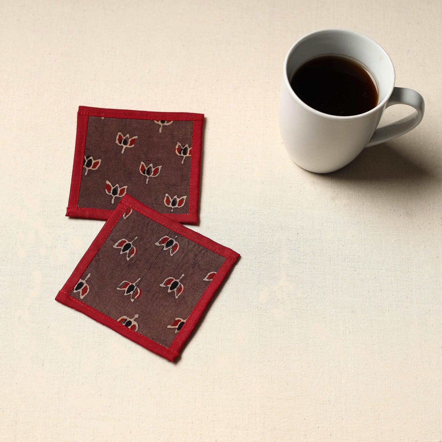 Brown Handmade Cotton Coasters (Set of 2)