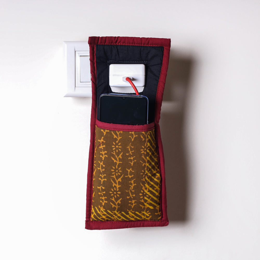 Brown Handmade Cotton Fabric Mobile Charging Holder 