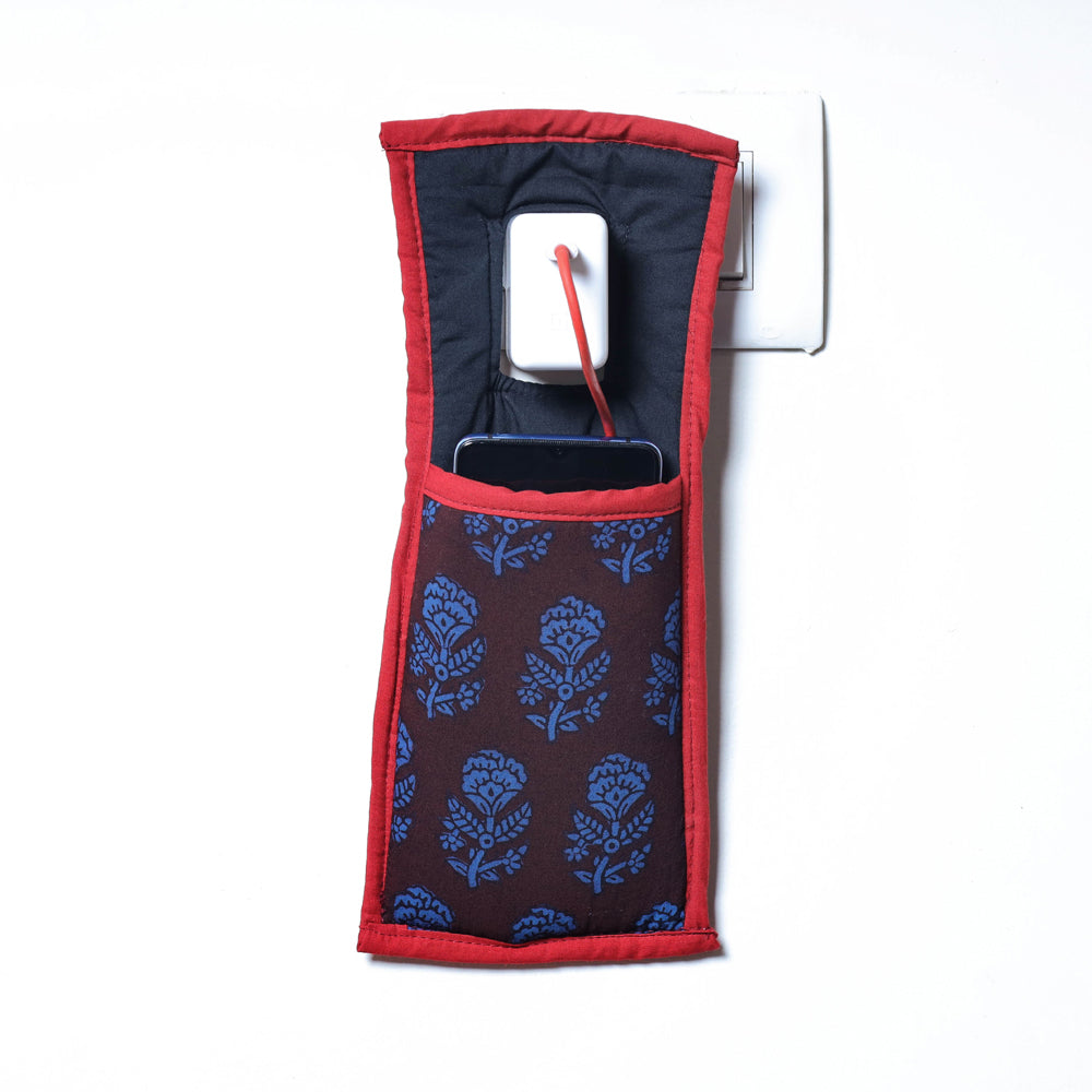 Brown Handmade Cotton Fabric Mobile Charging Holder 