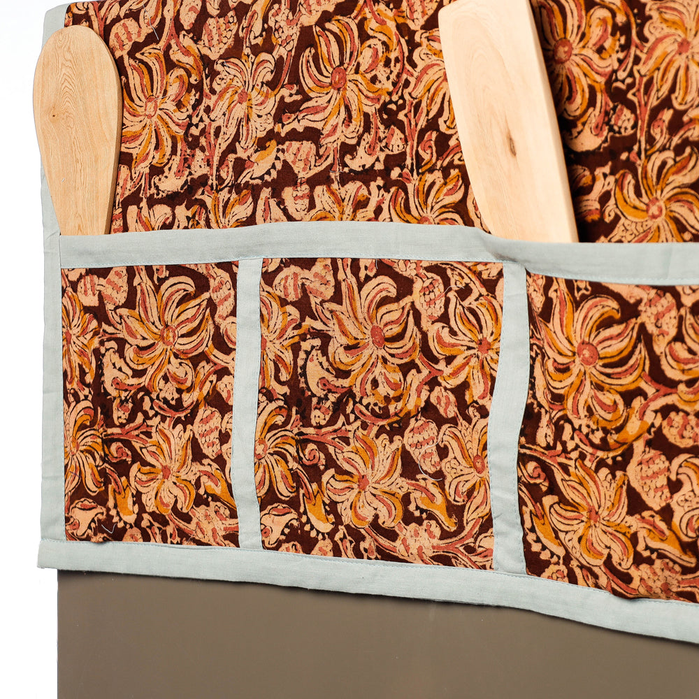 Brown Handmade Cotton Fridge Top Cover with Multiple Pockets