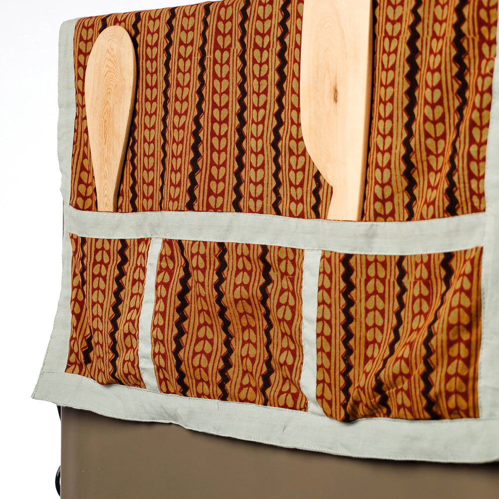 Brown Handmade Cotton Fridge Top Cover with Multiple Pockets