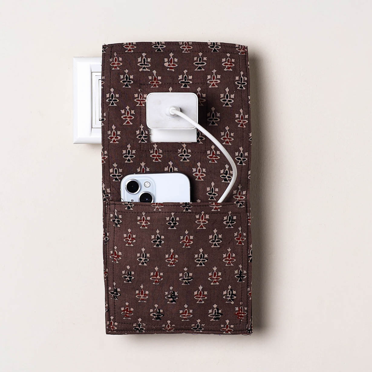 Brown Handmade Cotton Mobile Charging Holder