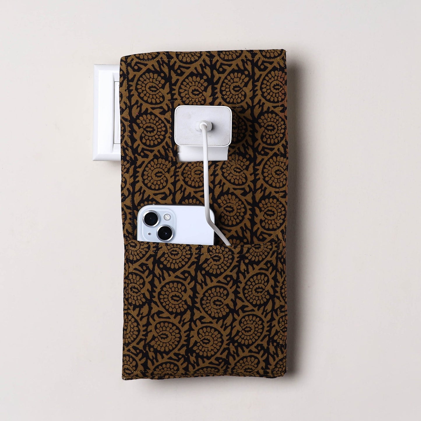 Brown Handmade Cotton Mobile Charging Holder