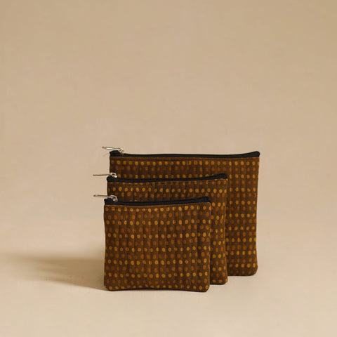Buy Brown Handmade Cotton Utility Pouch Set