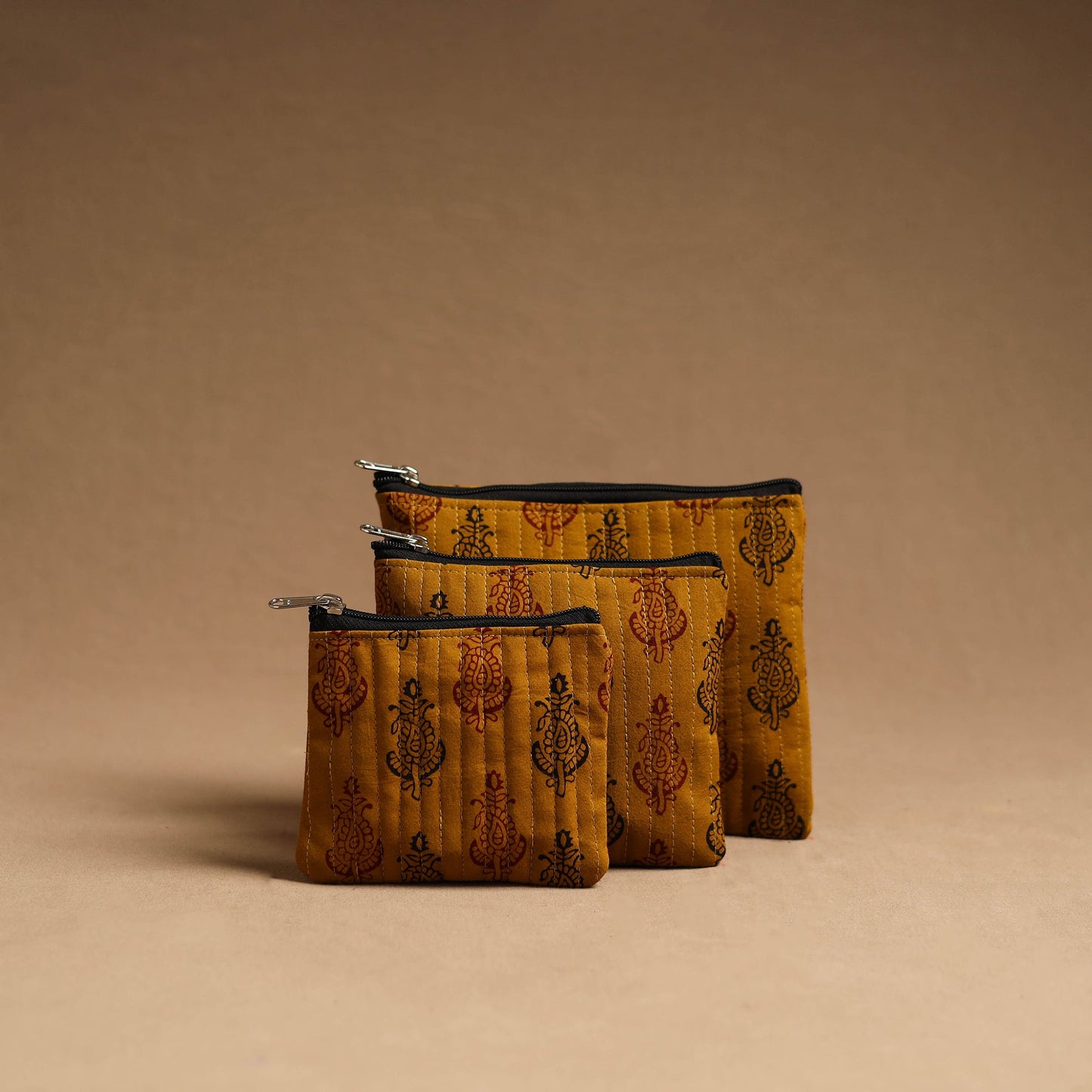 Brown - handmade cotton multipurpose utility pouches (set