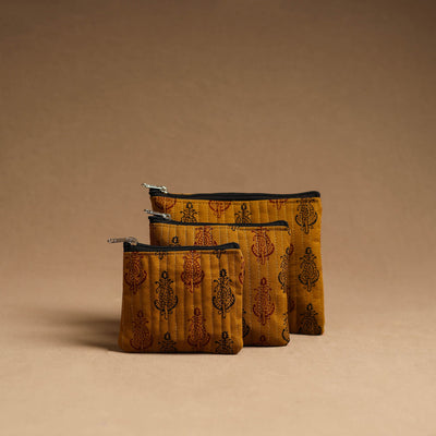 Brown - handmade cotton multipurpose utility pouches (set