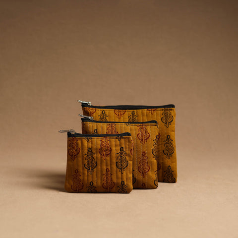 Brown - handmade cotton multipurpose utility pouches (set