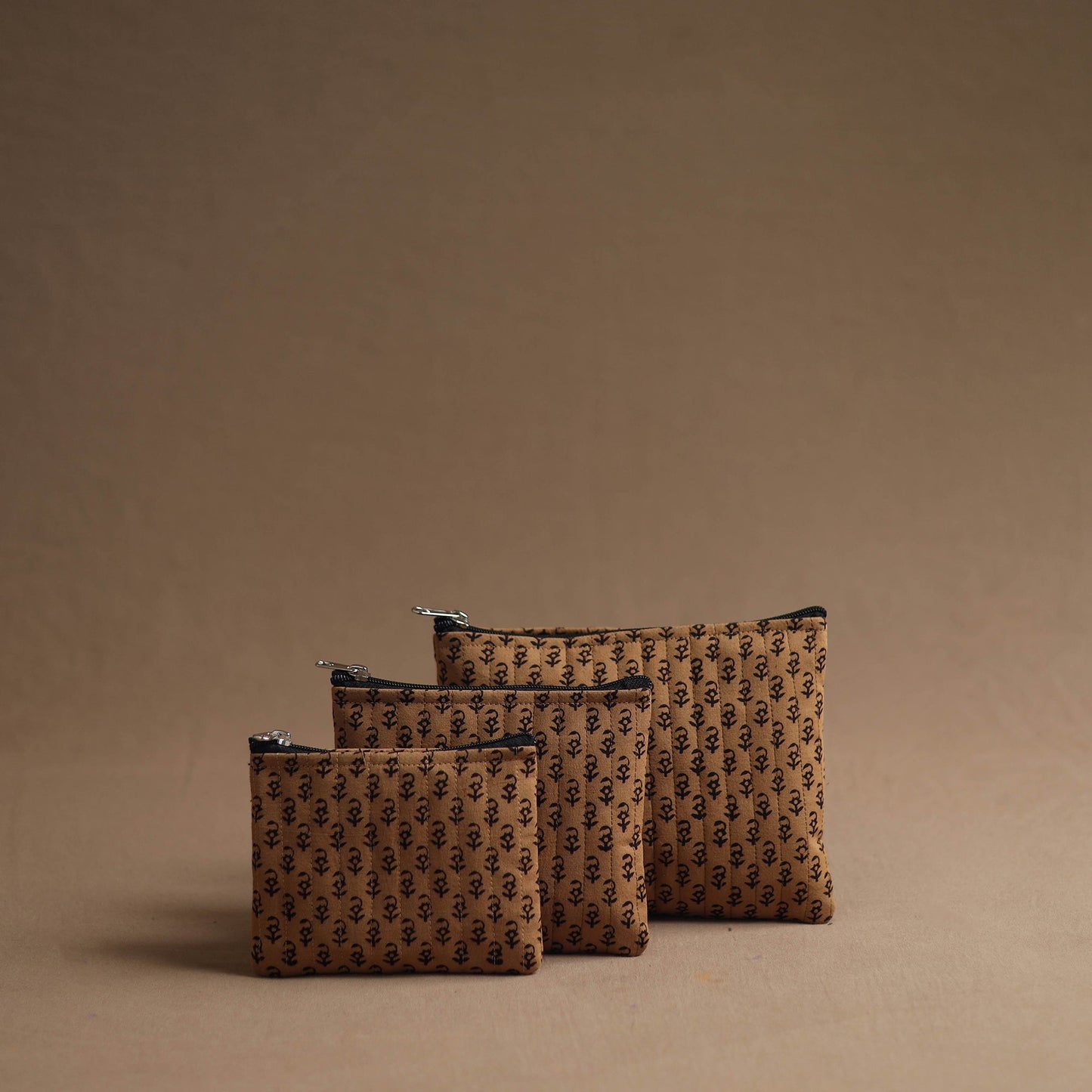 Brown - handmade cotton multipurpose utility pouches (set