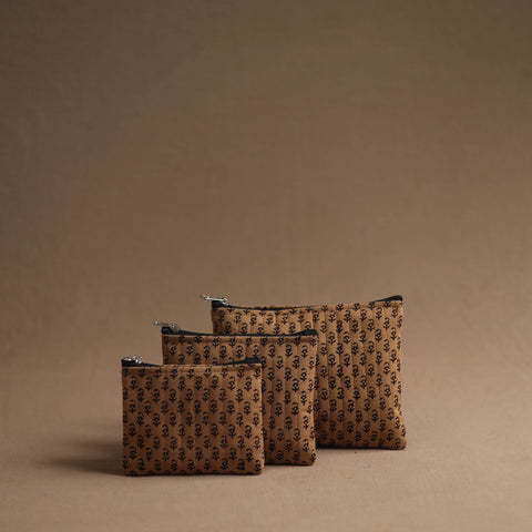Brown - handmade cotton multipurpose utility pouches (set