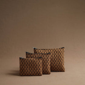 Brown - handmade cotton multipurpose utility pouches (set