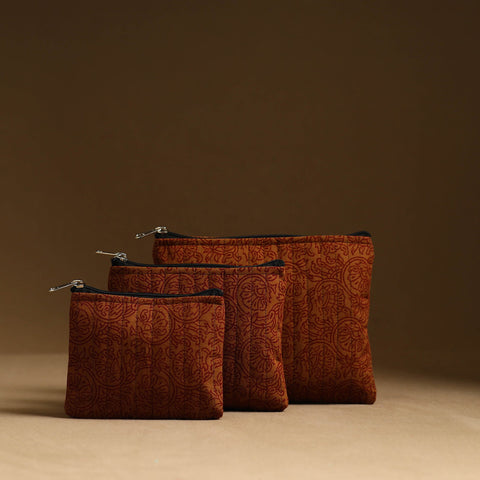 Brown - handmade cotton multipurpose utility pouches (set