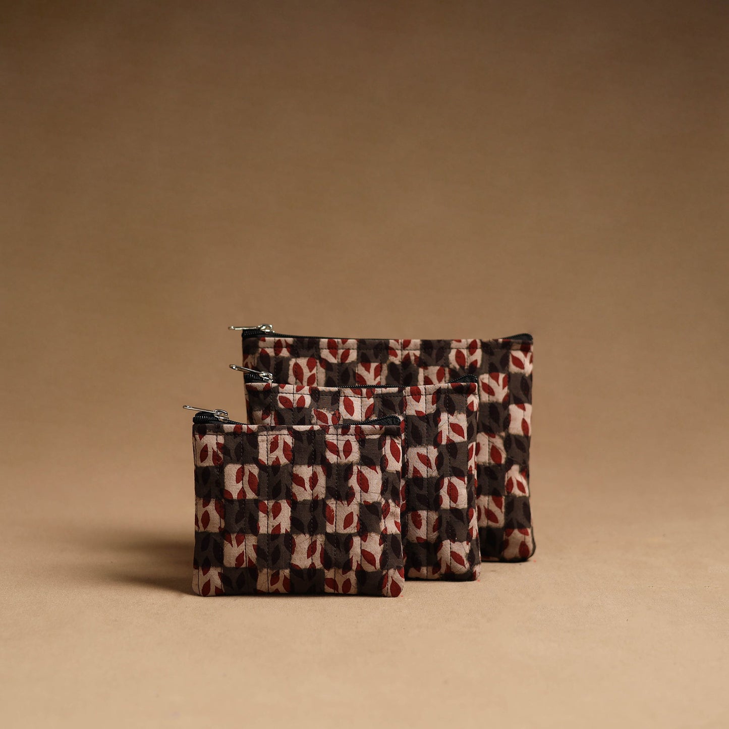 Brown - handmade cotton multipurpose utility pouches (set