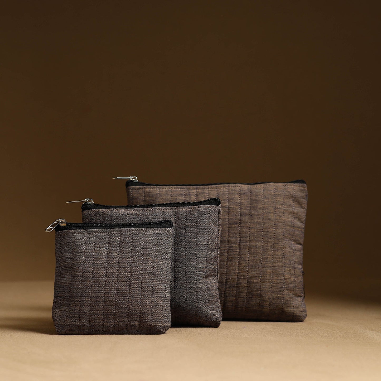 Brown - handmade cotton multipurpose utility pouches (set