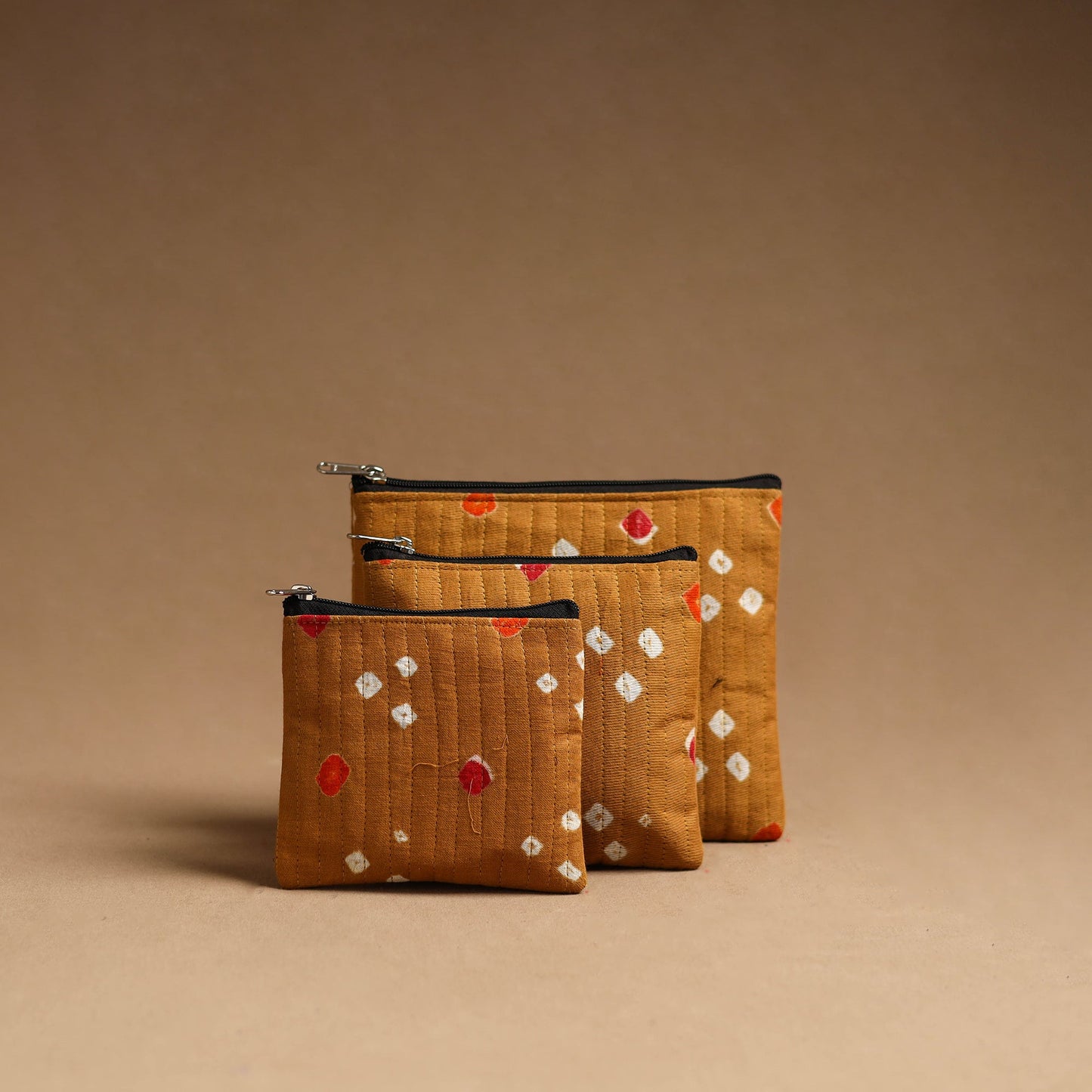 Brown - handmade cotton multipurpose utility pouches (set