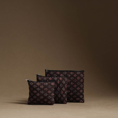 Brown - handmade cotton multipurpose utility pouches (set