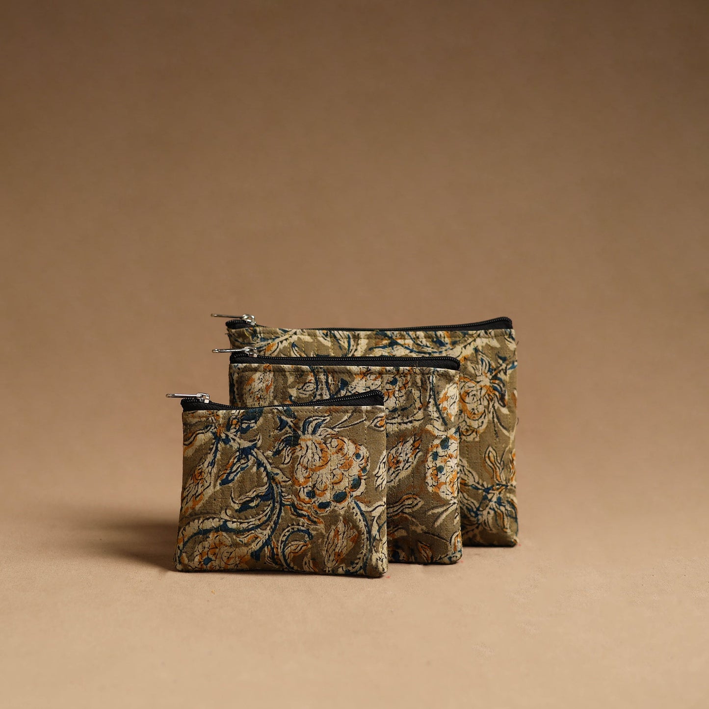 Brown - handmade cotton multipurpose utility pouches (set