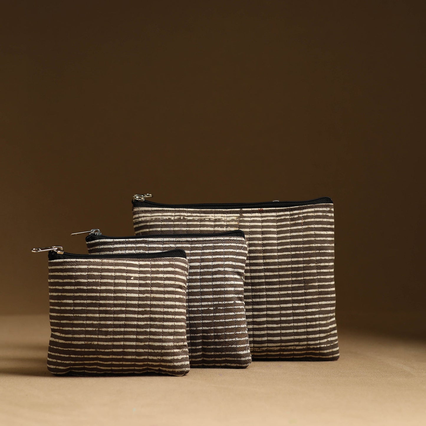 Brown - handmade cotton multipurpose utility pouches (set