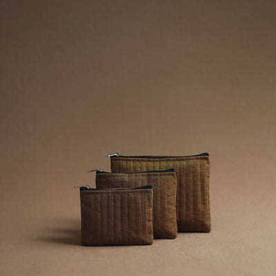 Brown Handmade Cotton Multipurpose Utility Pouches (set of 3)