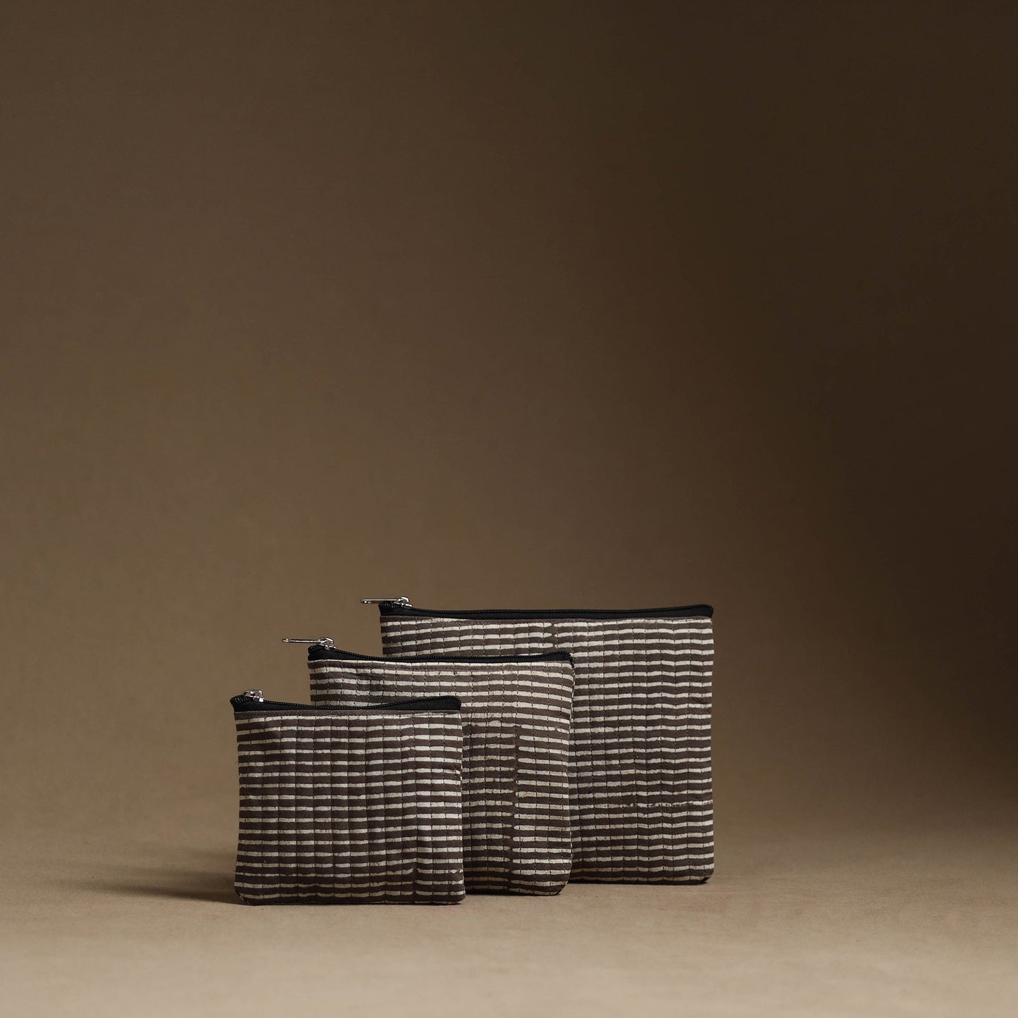 Brown - handmade cotton multipurpose utility pouches (set