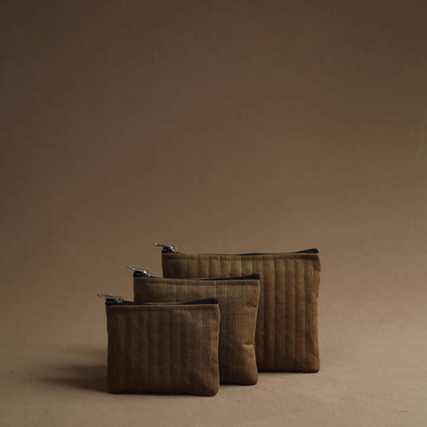 Brown - handmade cotton multipurpose utility pouches (set
