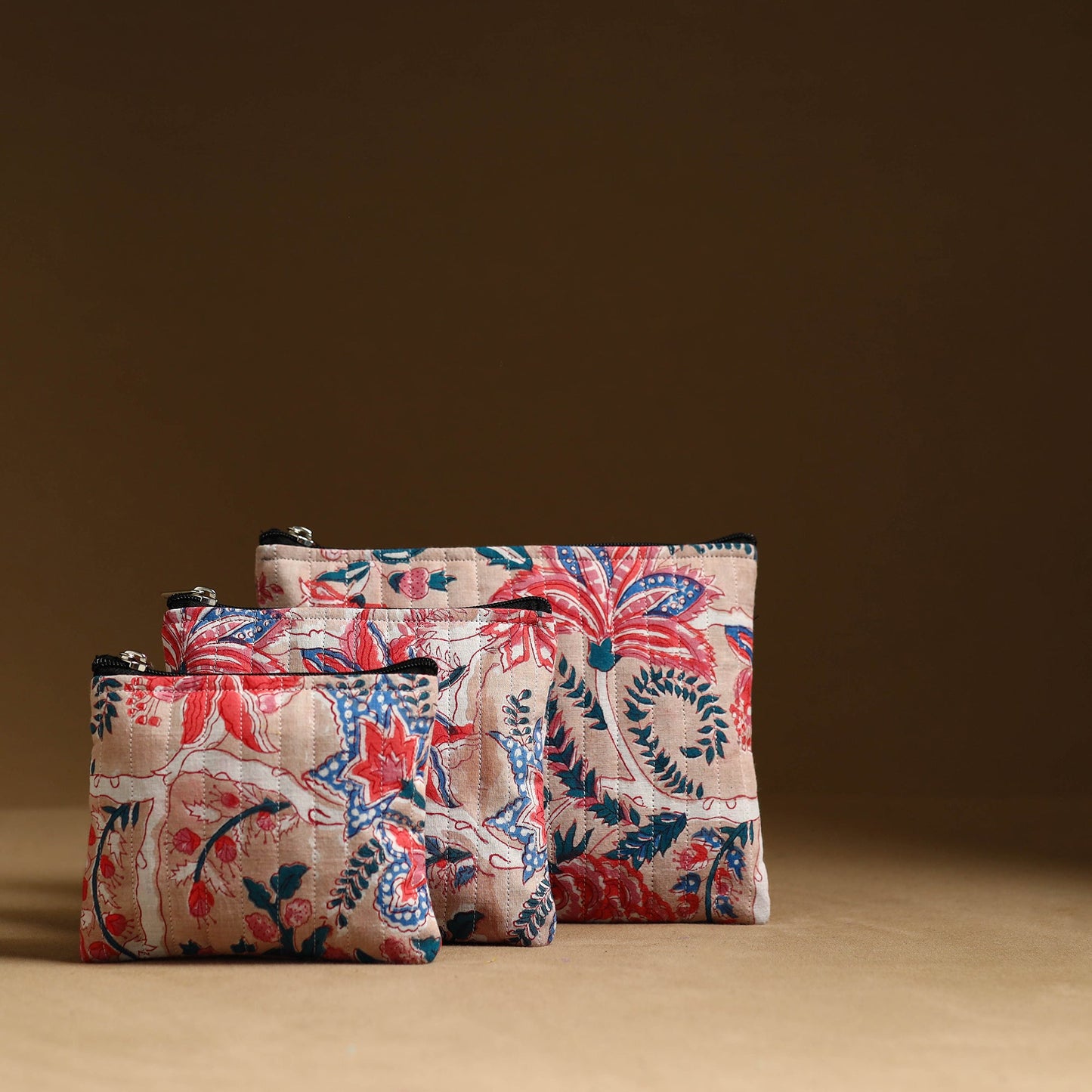 Brown - handmade cotton multipurpose utility pouches (set