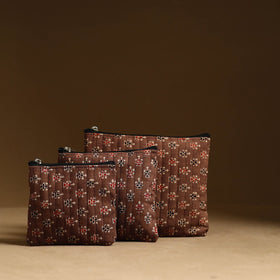 Brown - handmade cotton multipurpose utility pouches (set