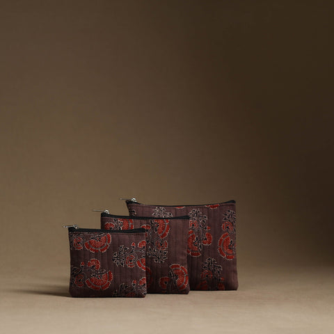 Brown - handmade cotton multipurpose utility pouches (set