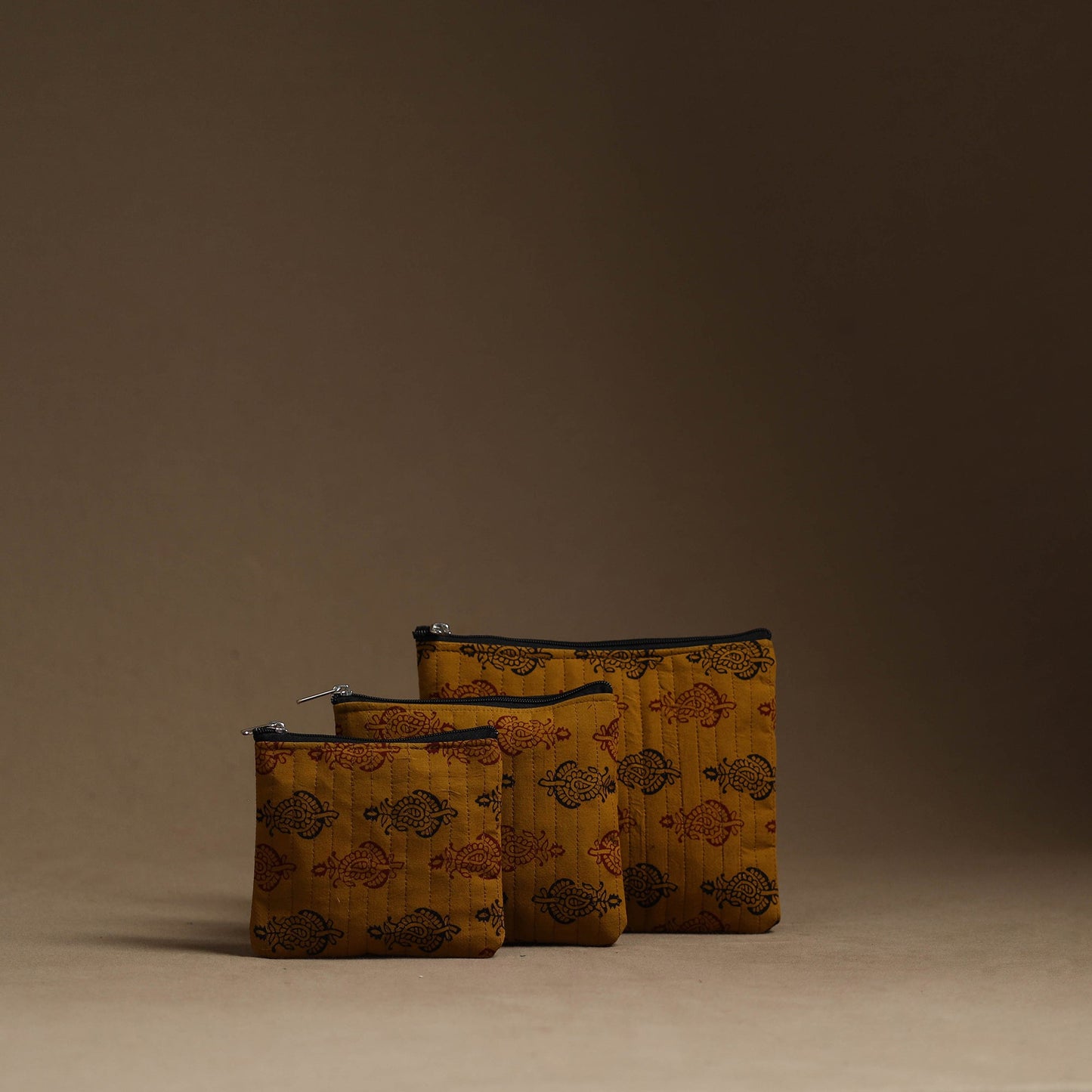 Brown - handmade cotton multipurpose utility pouches (set