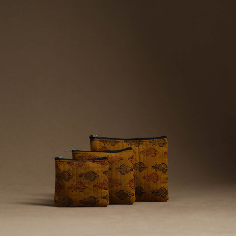 Brown - handmade cotton multipurpose utility pouches (set