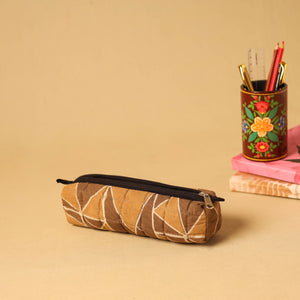 Brown - handmade cotton quilted pencil pouch 04