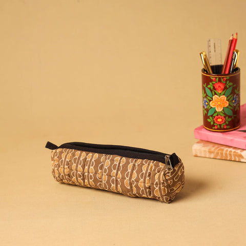 Brown - handmade cotton quilted pencil pouch 26