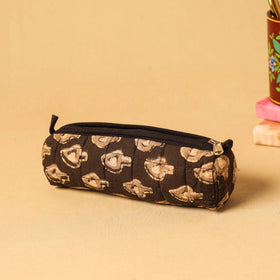 Brown - handmade cotton quilted pencil pouch 29