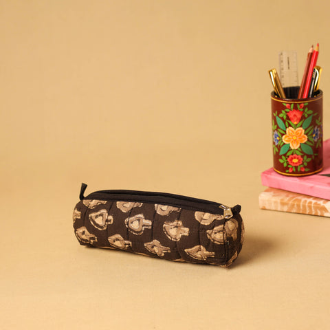 Brown - handmade cotton quilted pencil pouch 29