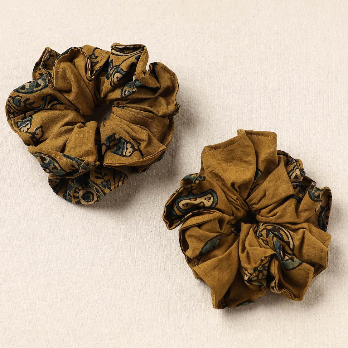 Brown - handmade cotton rubber bands/scrunchies (set of 2)