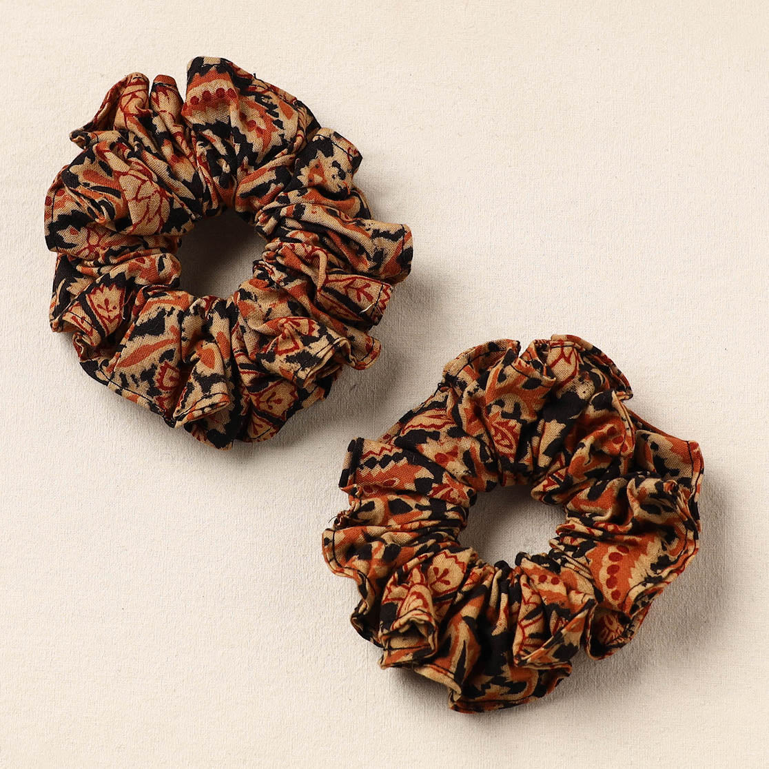 Brown - handmade cotton rubber bands/scrunchies (set of 2)