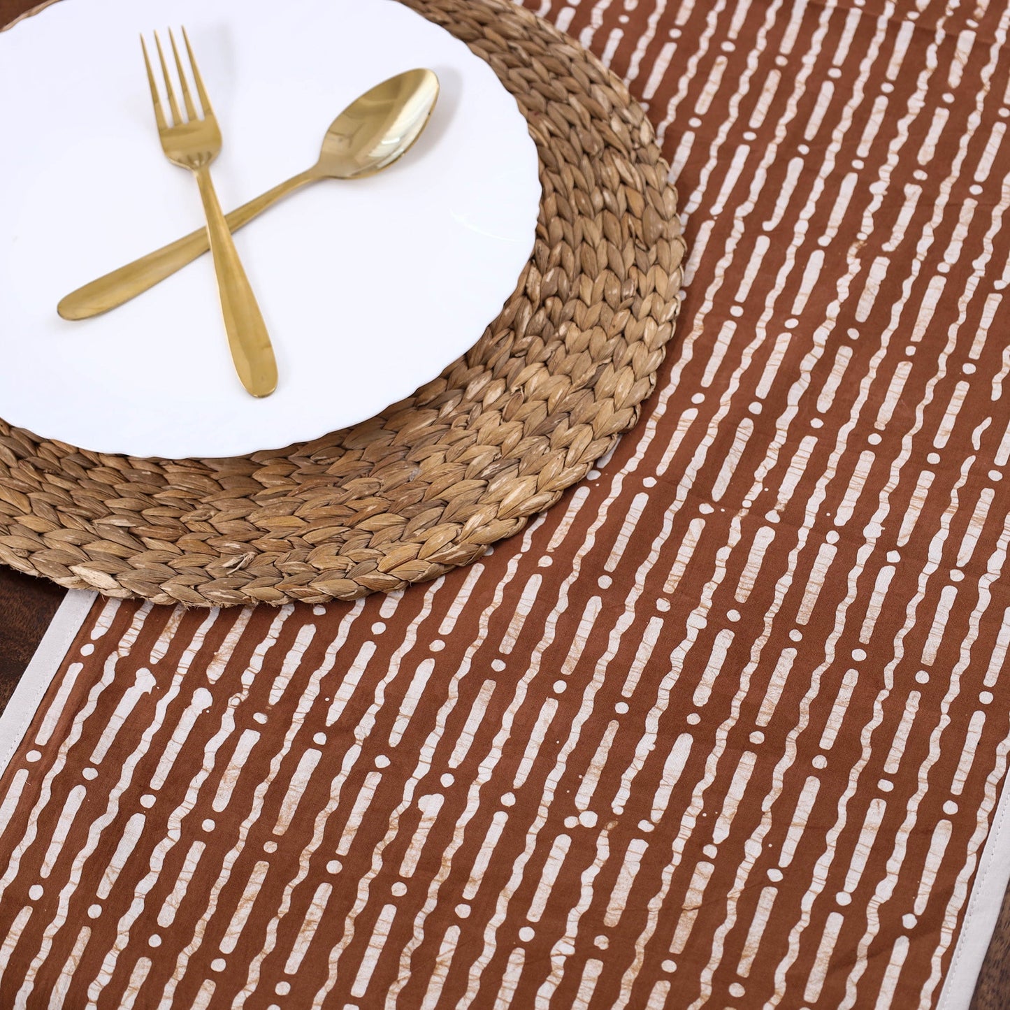 Brown Handmade Cotton Table Runner