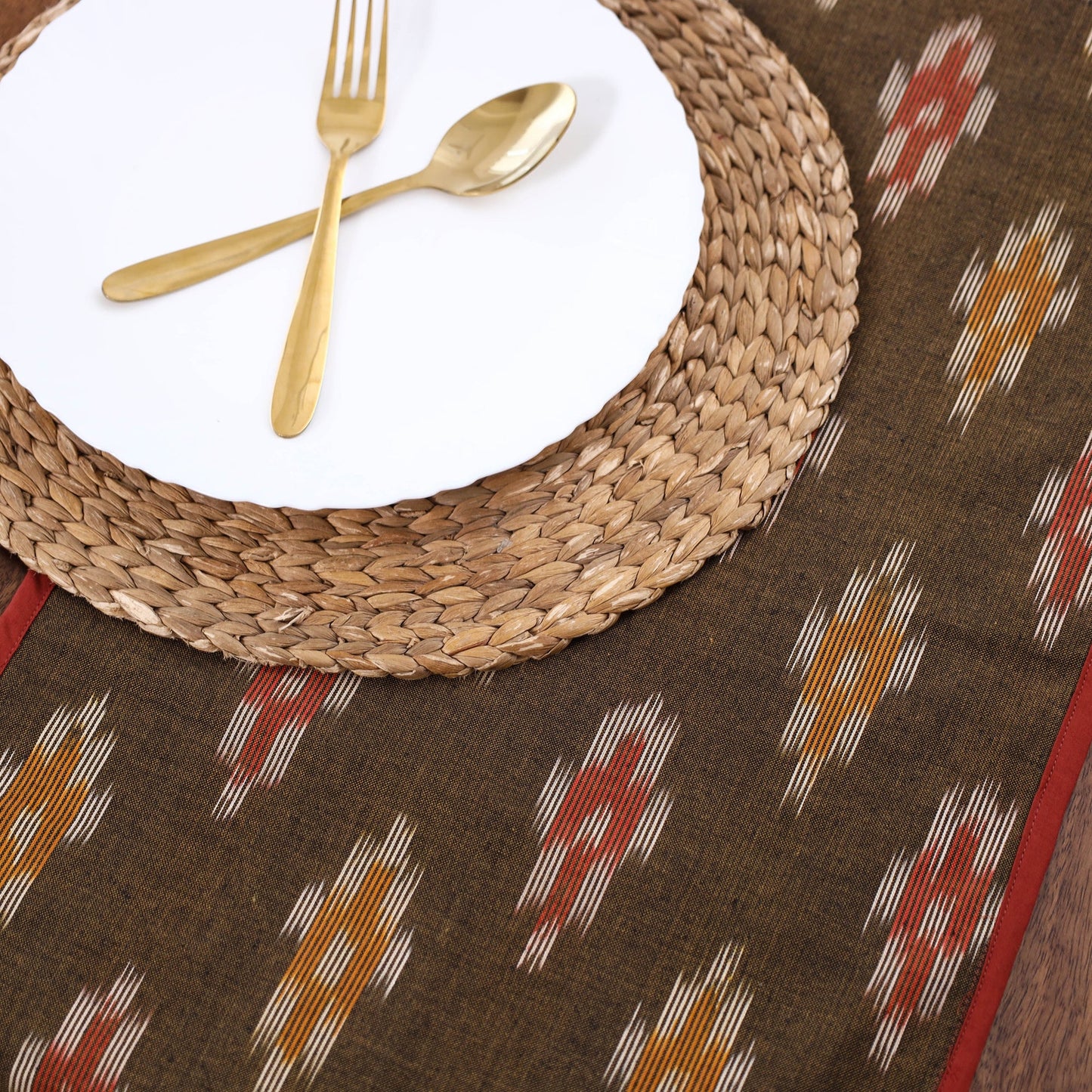 Brown Handmade Cotton Table Runner