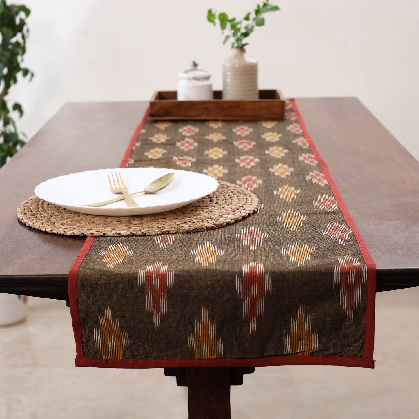 Brown Handmade Cotton Table Runner