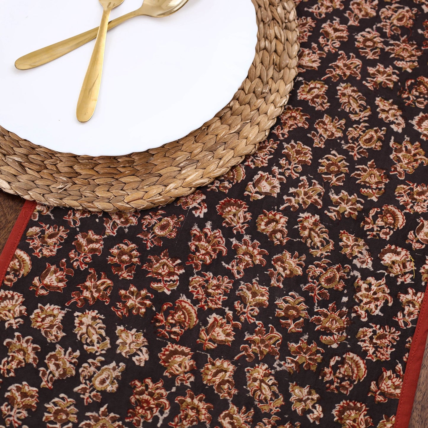 Brown Handmade Cotton Table Runner