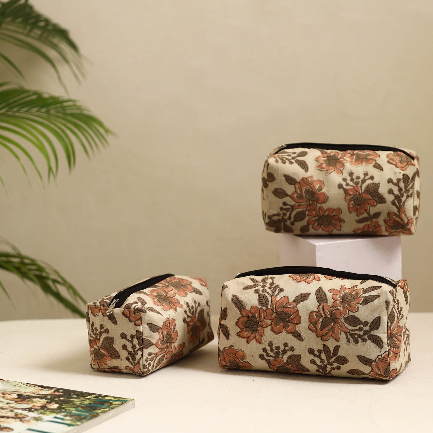  Brown Handmade Cotton Toiletry Bags (Set of 3)