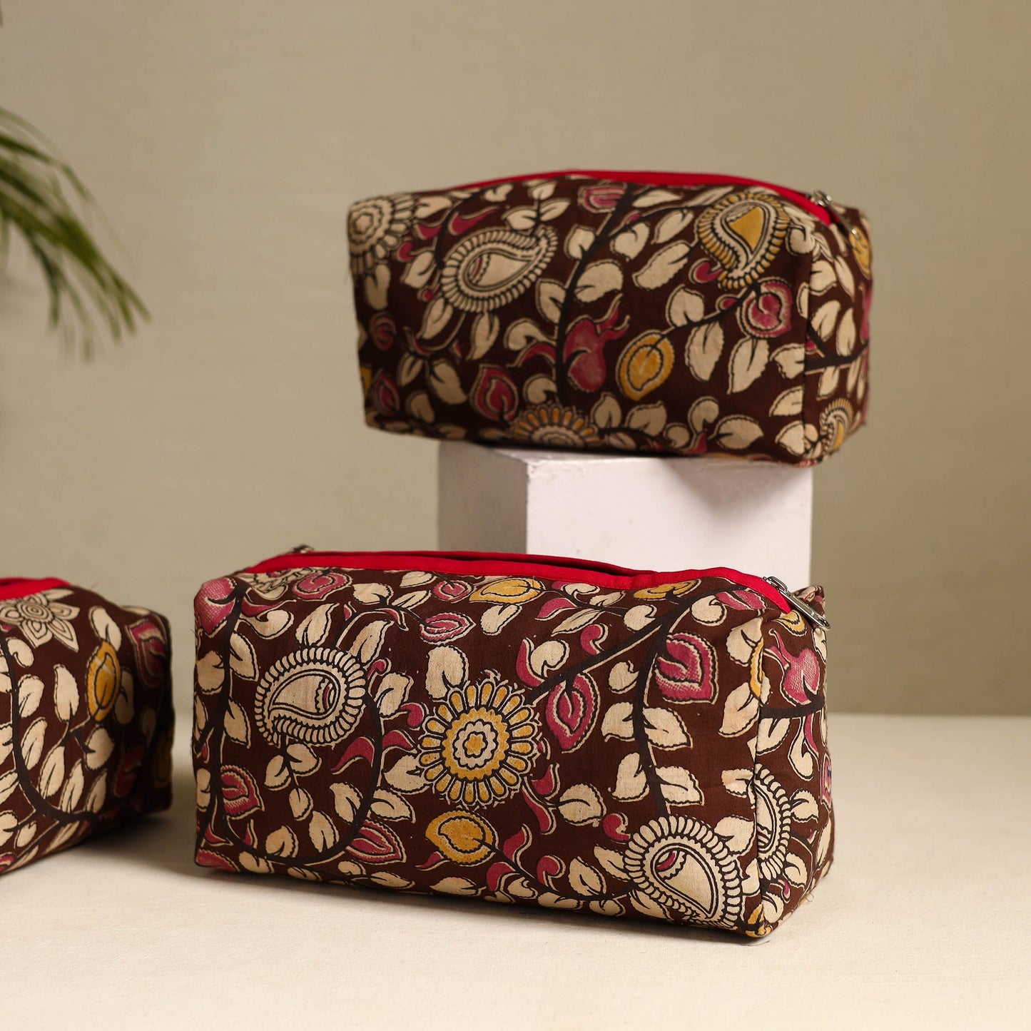  Brown Handmade Cotton Toiletry Bags (Set of 3)