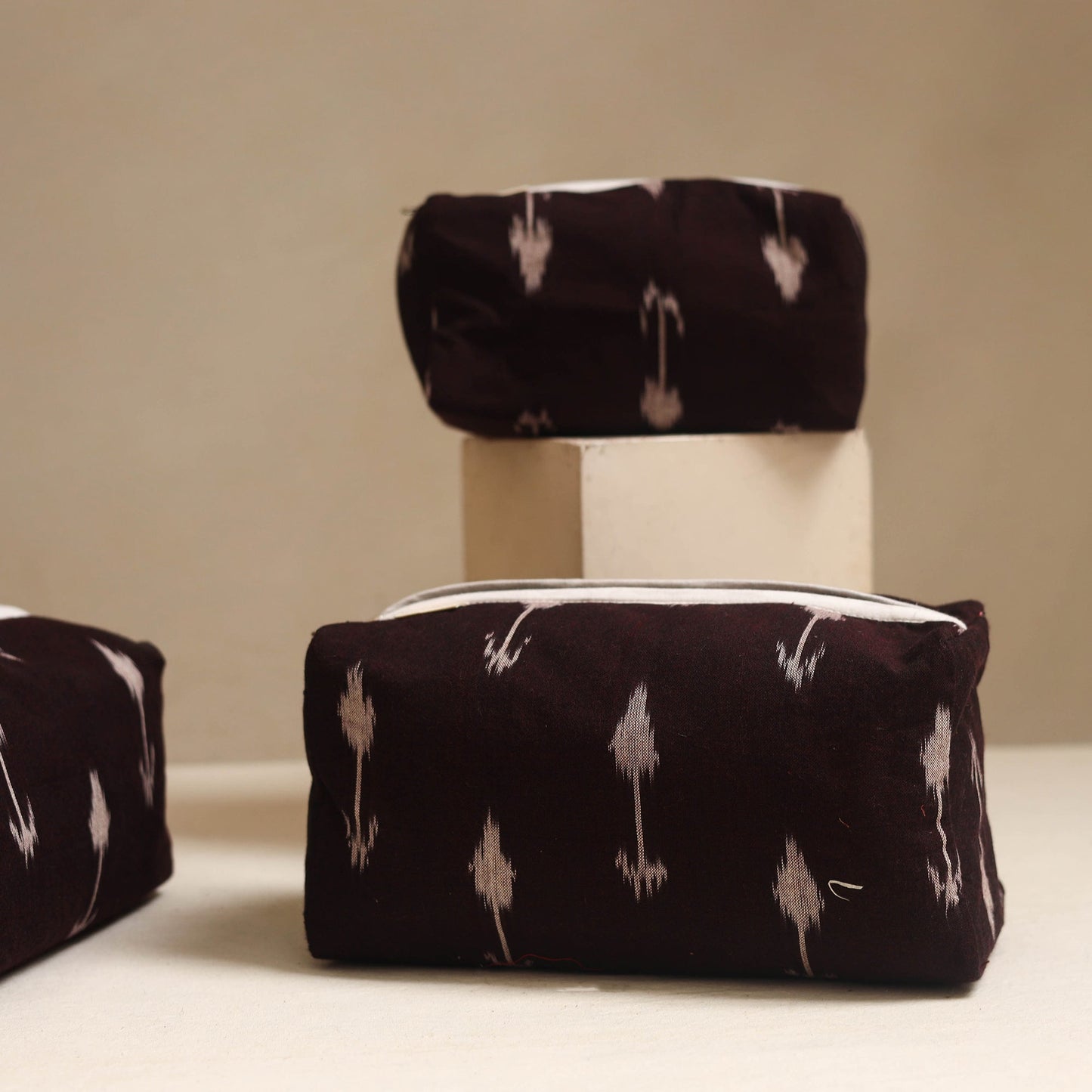 Brown - handmade cotton toiletry bags (set of 3) 22